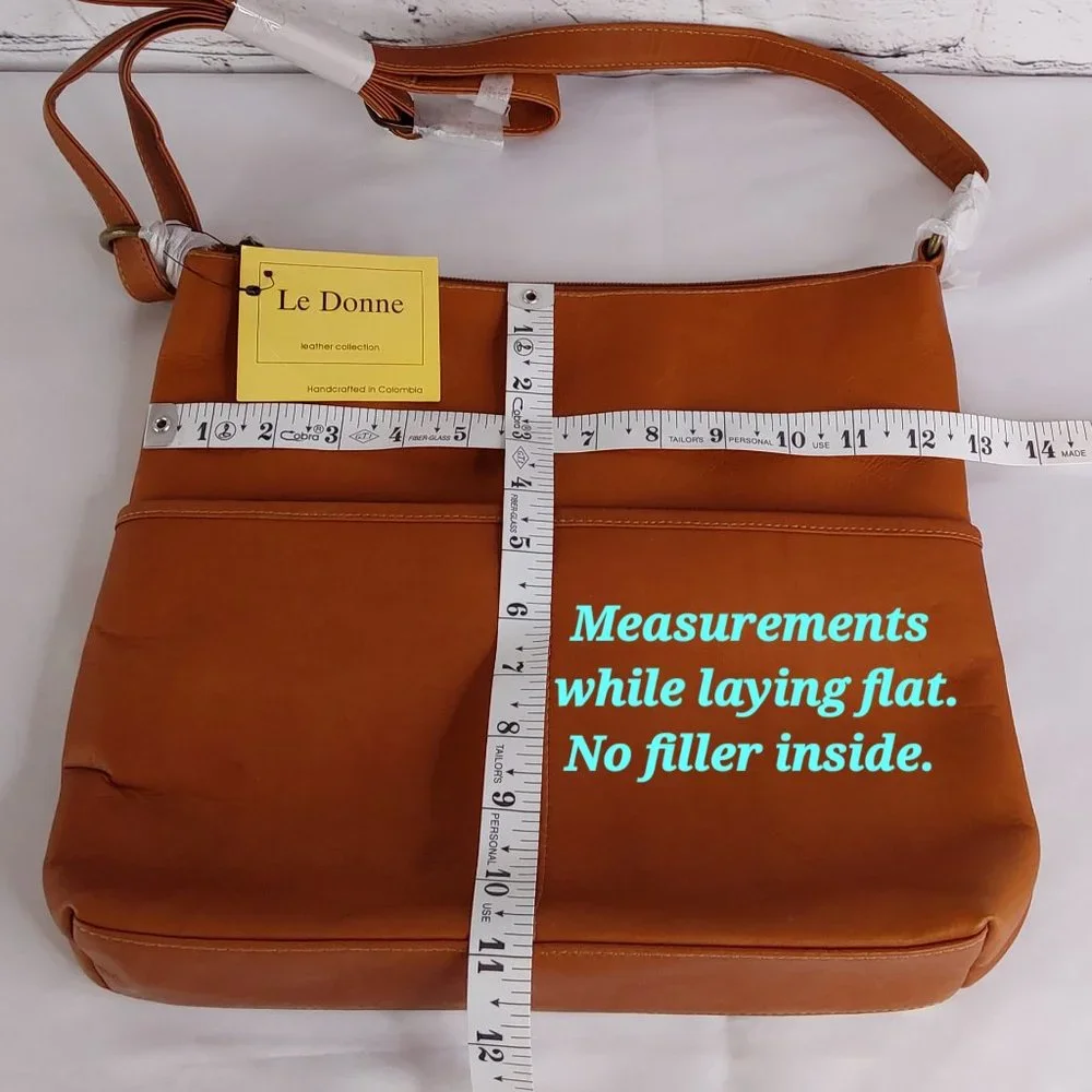 'LE DONNA' 'AVERELY' COLOMBIAN LEATHER TOP ZIP CLOSURE ADJUSTABLE CROSSBODY BAG - Picture 10 of 16